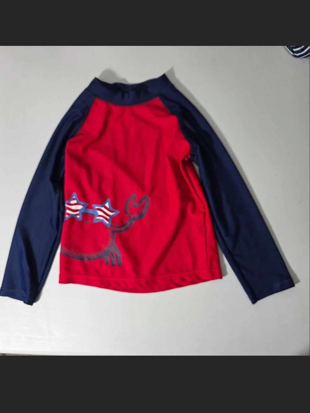 Kids' Red and Navy Long-Sleeve Rash Guard Swim Top